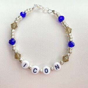 ICON Letter Beaded Bracelet  Blue Silver and Smokey Beads